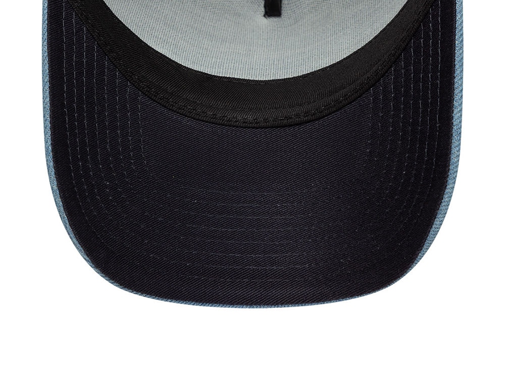 New Era Navy Denim Leather Patch 9Forty A Frame Trucker Snapback Cap