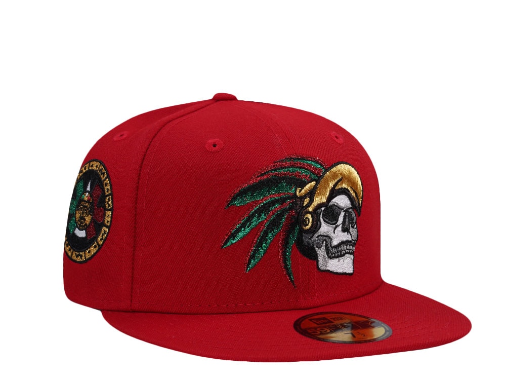 New Era Mexico Aztec Skull Warrior Metallic Red Prime Edition 59Fifty Fitted Cap