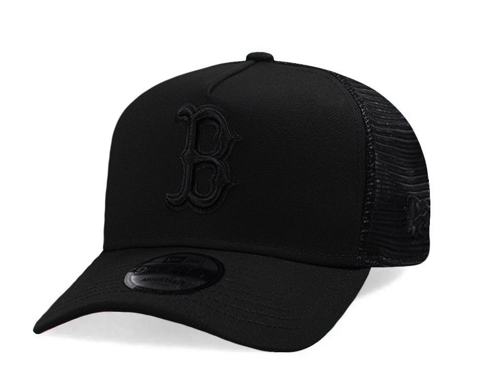 New Era Boston Red Sox Black On Black Edition 9Forty A Frame Trucker Snapback Cap