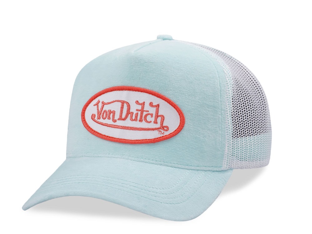 Von Dutch Oval Patch Light Teal Velour Edition Trucker Snapback Cap