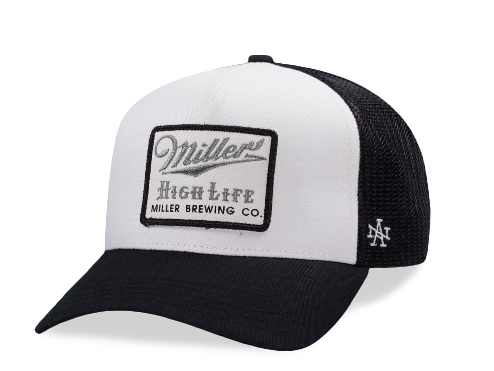 American Needle Miller High Life White And Black Valin Edition Trucker Snapback Cap