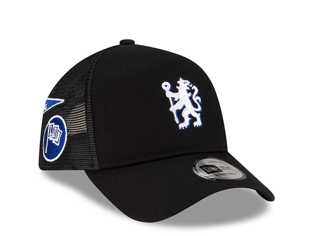 New Era Chelsea FC Lion Crest Patch Black 9Forty A Frame Trucker Snapback Cap