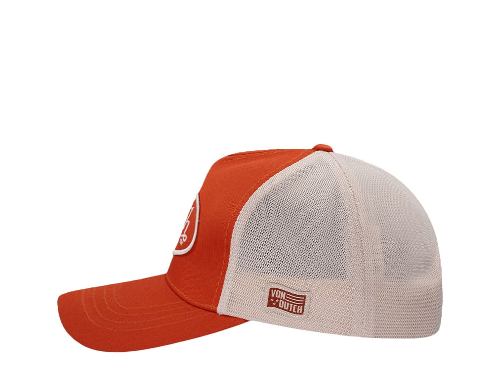 Von Dutch Embroidered Oval Patch Orange Trucker Strapback Cap