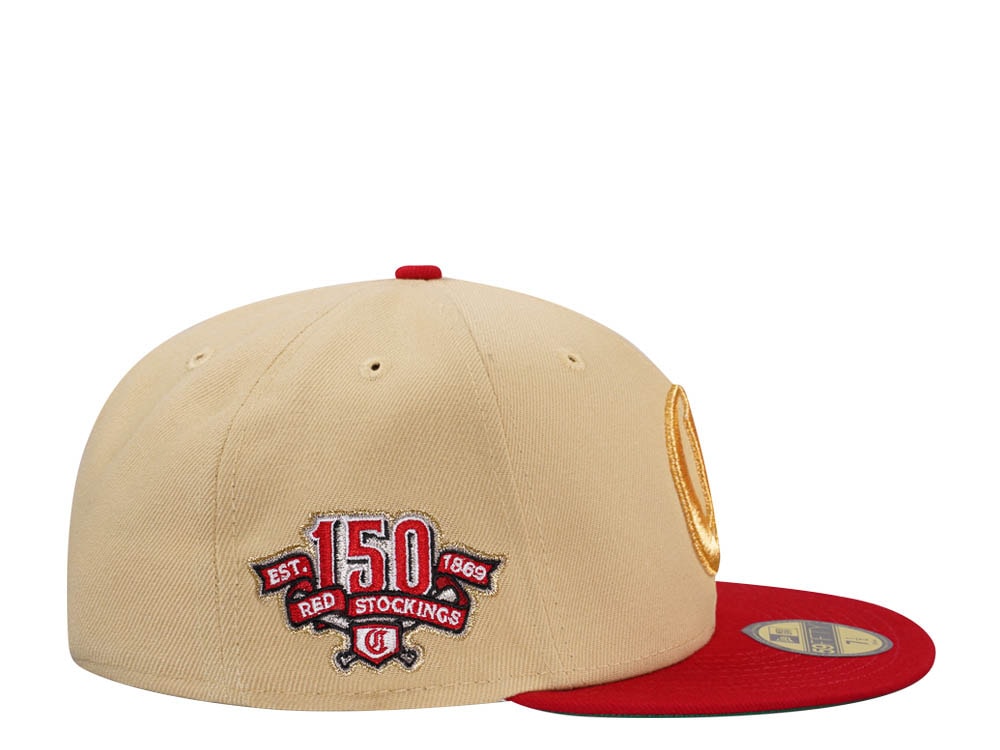 New Era Cincinnati Reds 150th Anniversary Vegas Gold Two Tone Edition 59Fifty Fitted Cap