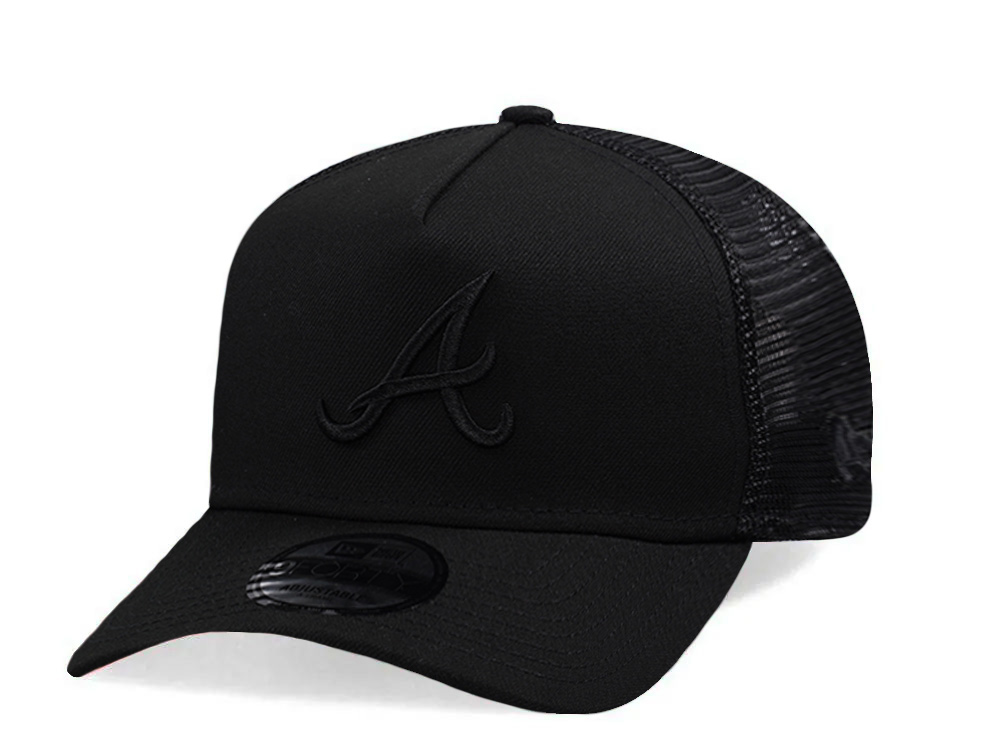 New Era Atlanta Braves Black On Black Edition 9Forty A Frame Trucker Snapback Cap