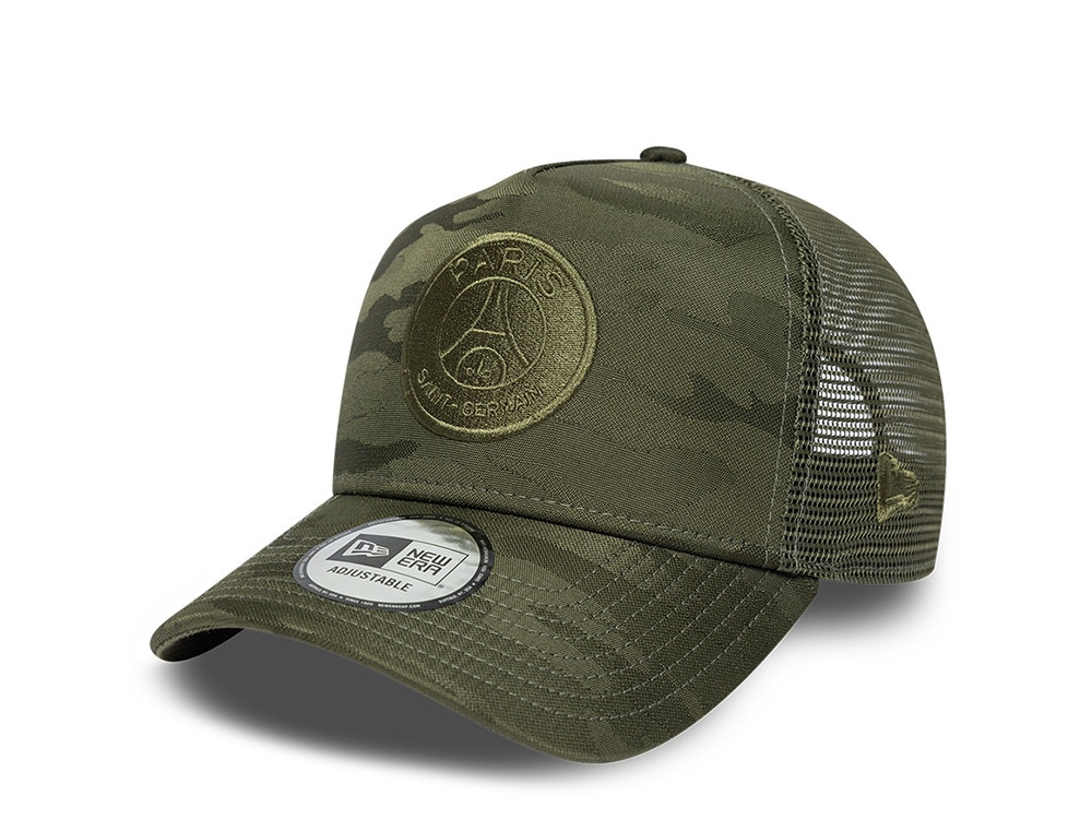 New Era Paris Saint Germain Green Tonal Camouflage Prime Edition 9Forty A Frame Trucker Snapback Cap