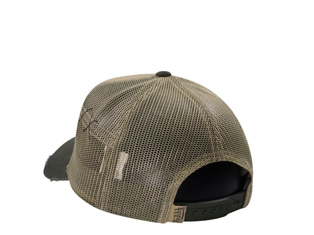 Von Dutch Oval Patch Beige Olive Trucker Snapback Cap