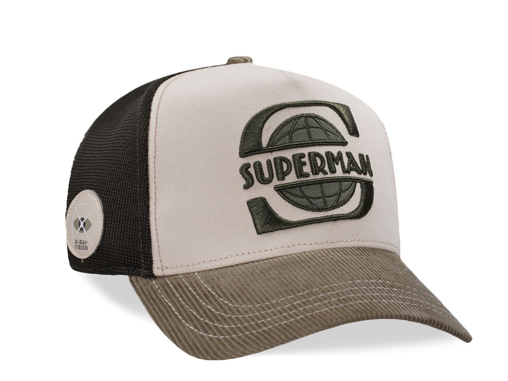 Capslab Superman World Beige Trucker Snapback Cap