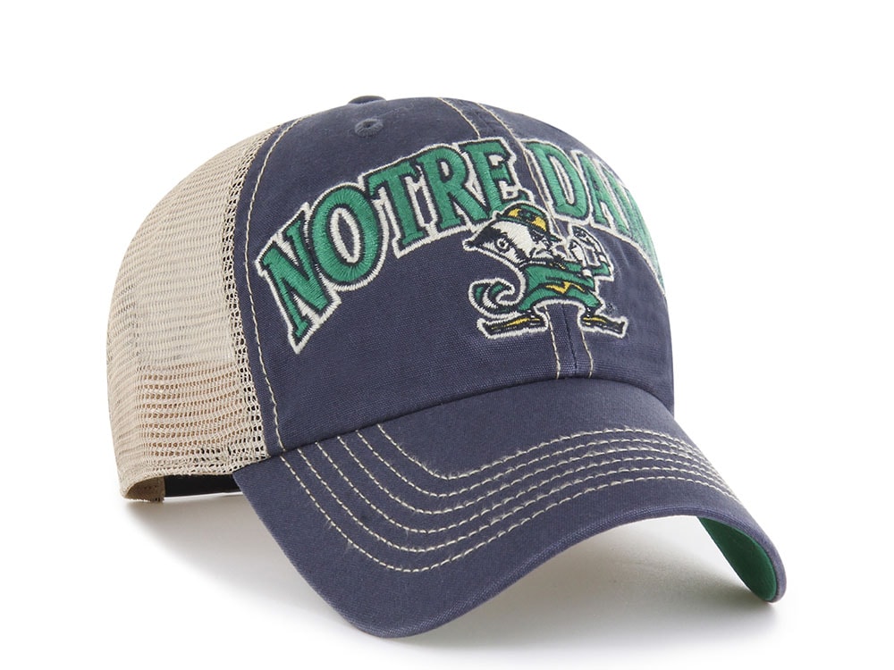 47 Brand Notre Dame Fighting Irish Tuscaloosa Vintage Navy Clean Up Trucker Snapback Cap