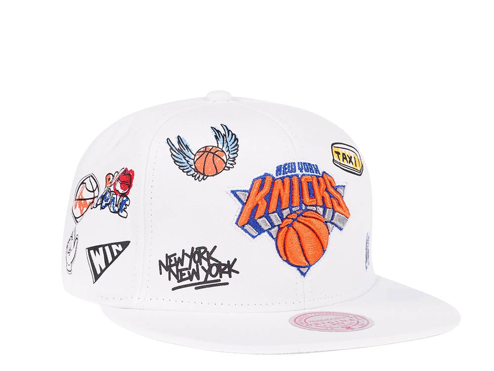 Mitchell & Ness New York Knicks White Hand Drawn Snapback Cap