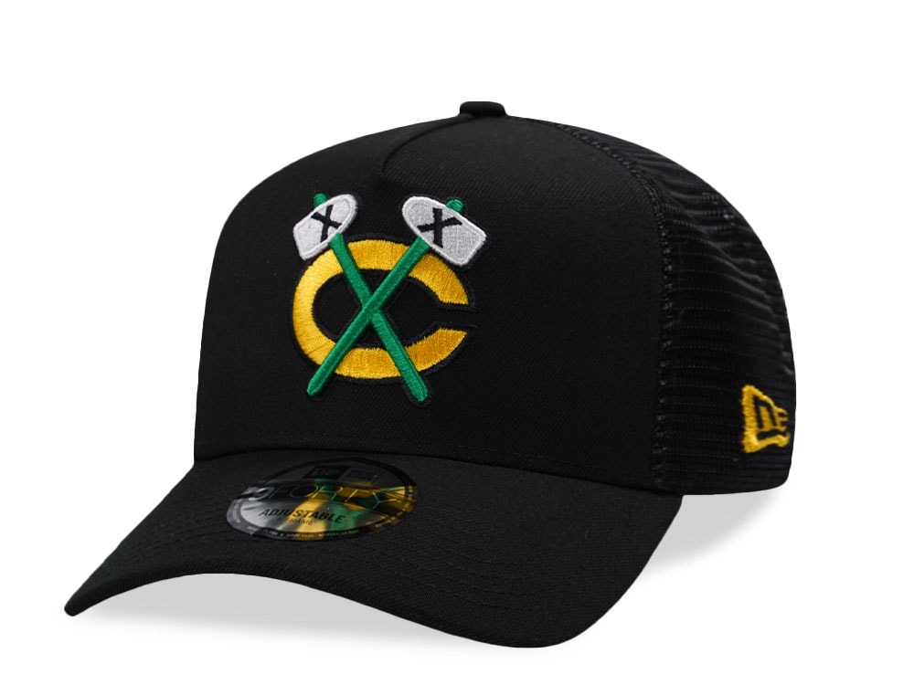 New Era Chicago Blackhawks Black Prime Edition 9Forty A Frame Trucker Snapback Cap