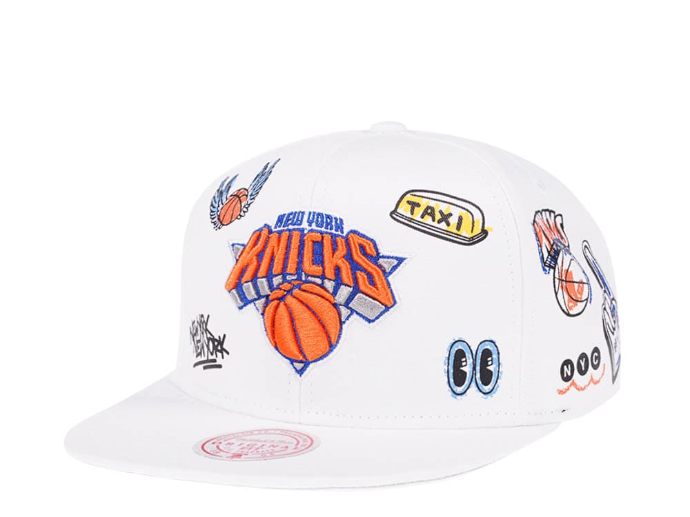 Mitchell & Ness New York Knicks White Hand Drawn Snapback Cap