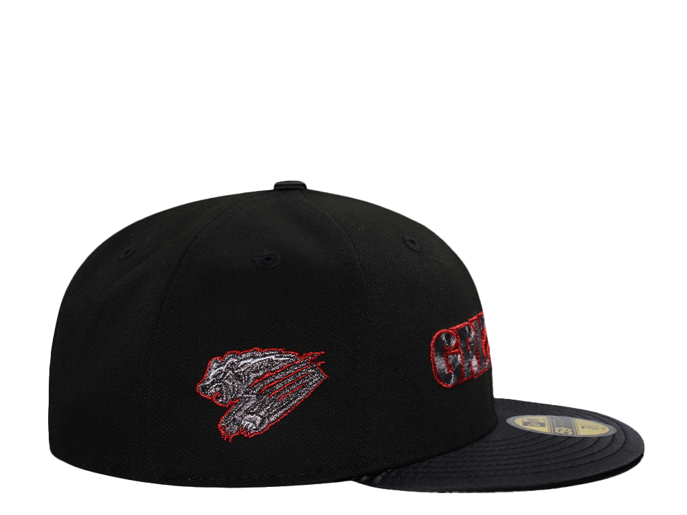 New Era Fresno Grizzlies Shiny Black and Red Satin Brim Edition 59Fifty Fitted Cap