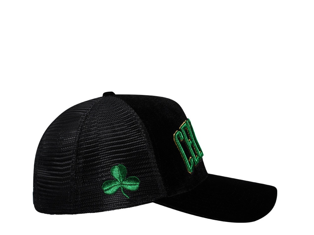 New Era Boston Celtics Black Velvet 9Forty A Frame Trucker Snapback Cap