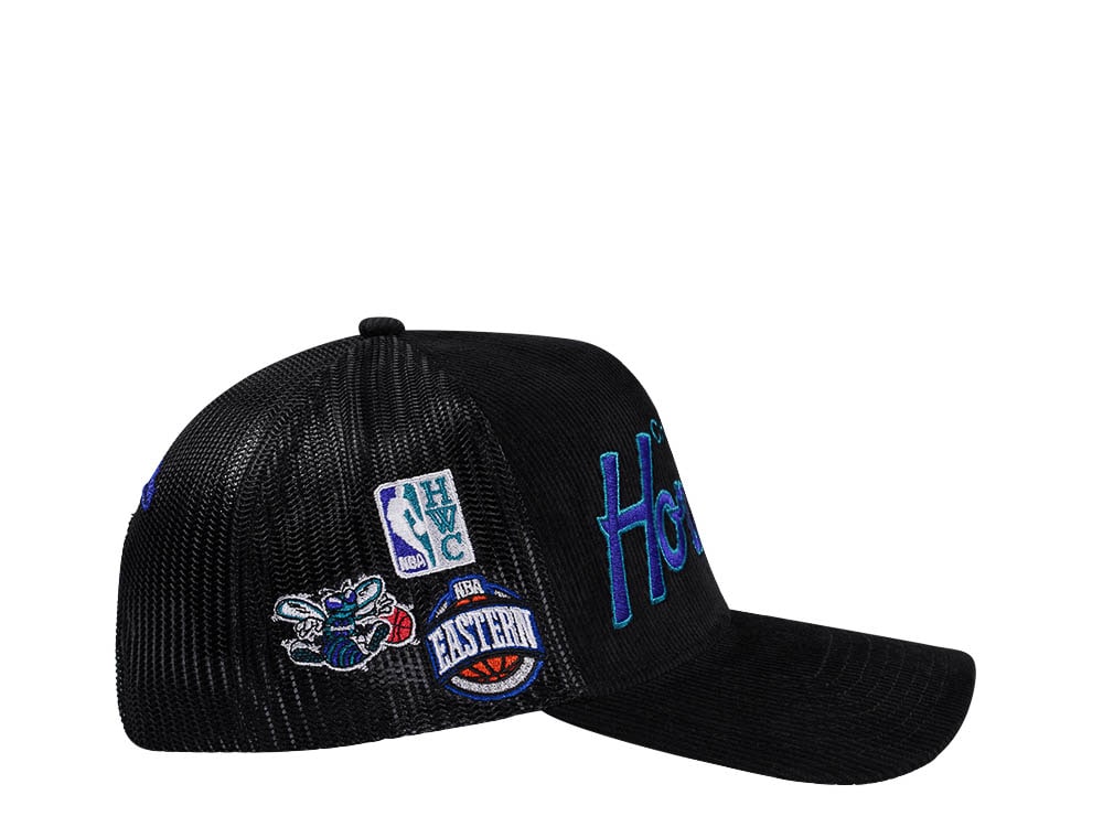 Mitchell & Ness Charlotte Hornets Times up Black Cord Hardwood Classic Trucker Snapback Cap