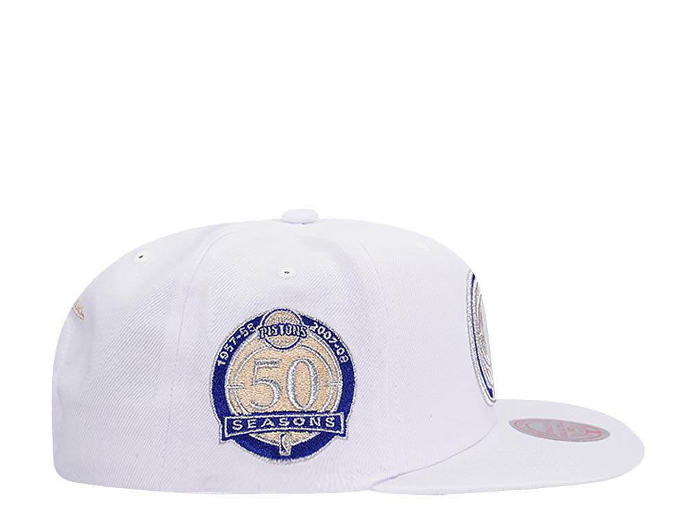 Mitchell & Ness Detroit Pistons 50th Anniversary Winter White Hardwood Classic Snapback Cap