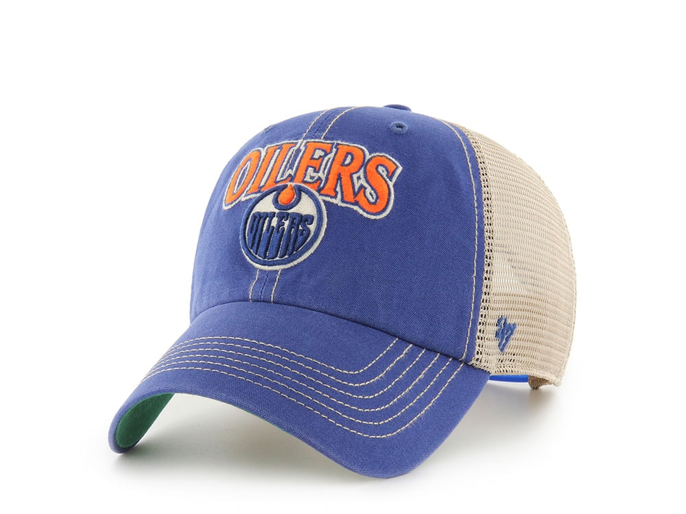 47Brand Edmonton Oilers Vintage Royal Blue Tuscaloosa Edition Trucker Clean Up Snapback Cap
