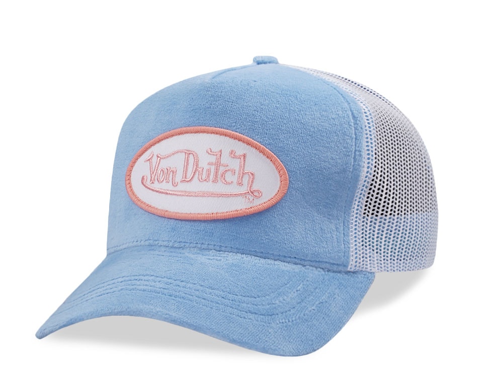 Von Dutch Oval Patch Light Blue Velour Edition Trucker Snapback Cap