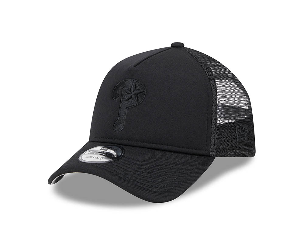 New Era Philadelphia Phillies Black All Day 9Forty A Frame Trucker Snapback Cap