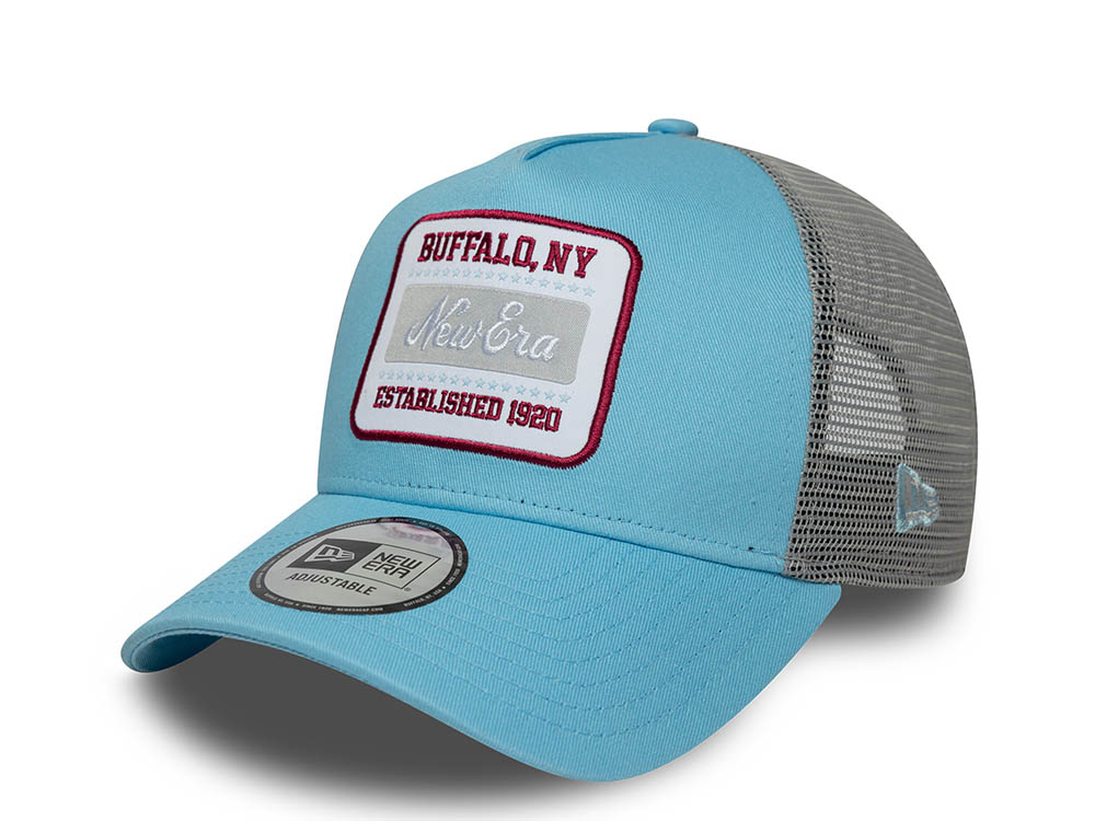 New Era Patch Sky Blue 9Forty A Frame Trucker Snapback Cap