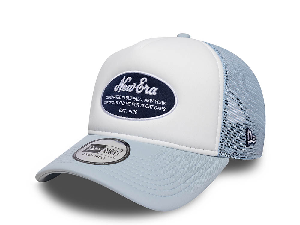 New Era Oval Foam Patch Sky Blue 9Forty A Frame Trucker Snapback Cap