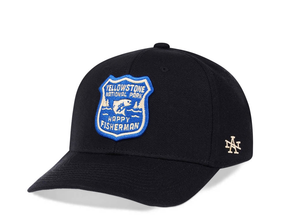 American Needle Yellowstone National Park Happy Fisherman Black Snapback Cap