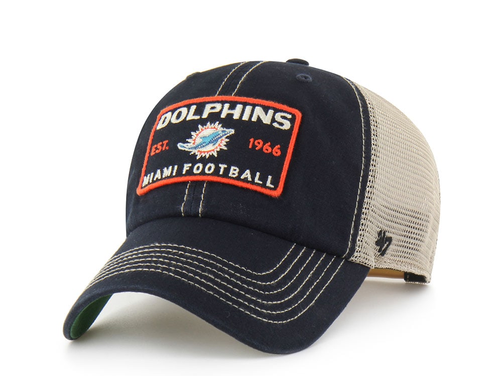 47 Brand Miami Dolphins Washed Black Clean Up Strapback Cap