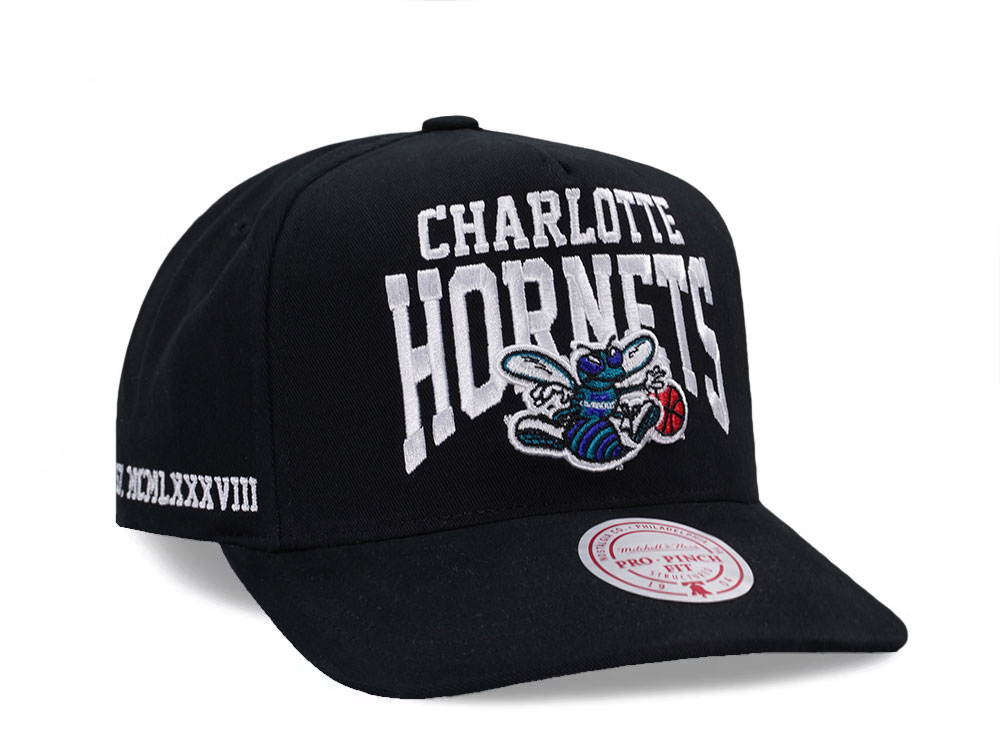 Mitchell & Ness Charlotte Hornets Black Pro Pinch Fit Snapback Cap