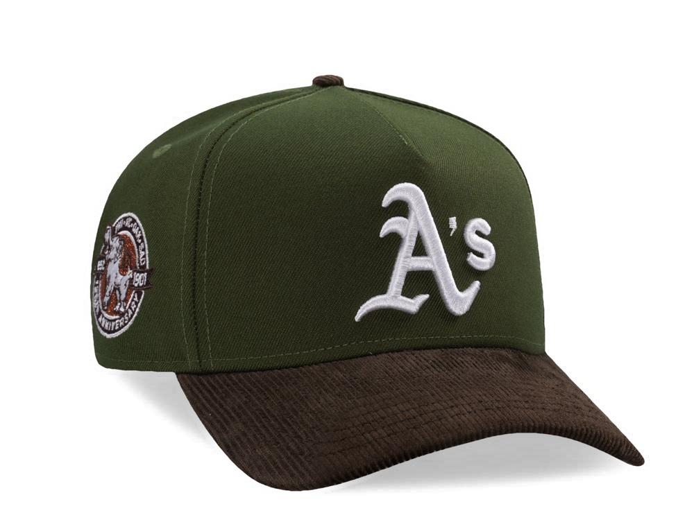 New Era Oakland Athletics 125th Anniversary Rifle Green Walnut Corduroy Two Tone Edition 9Forty A Frame Snapback Cap