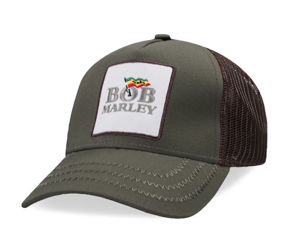 Amplified Bob Marley Green Brown Trucker Snapback Cap